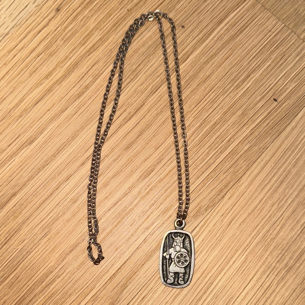 Vintage Viking Warrior Pendant Necklace Antiqued pewter silver made in Sweden